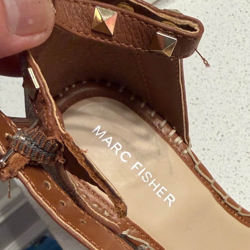 Marc Fisher Tan Leather Studded Ankle-Strap Sandals - Picture 11 of 12